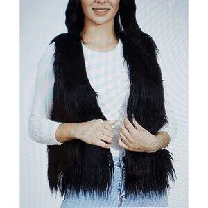 I Joah Black Faux Fur Vest Sleeveless Open Front Fully Lined Jacket Size S
